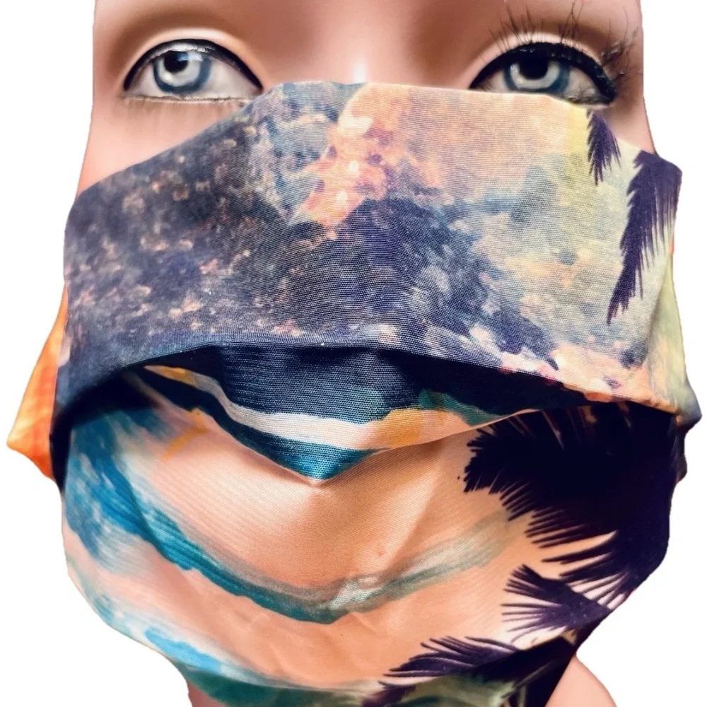 LE SUPERBE Tropical Print REVERSIBLE Fabric FACE MASK O/S
